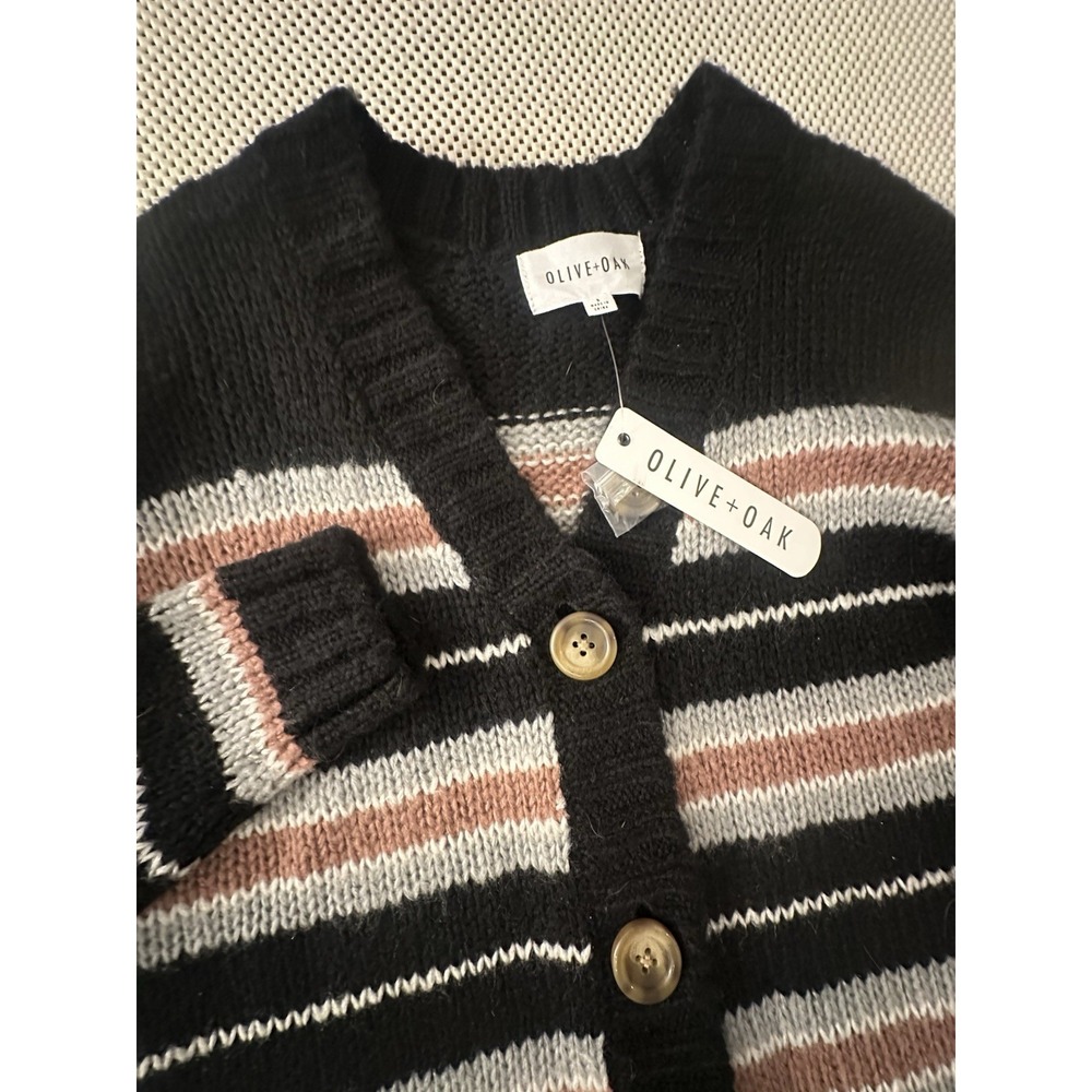 NWT Olive & Oak Cardigan Sweater Women S Stripe V Neck Button Front Knit‎ Black